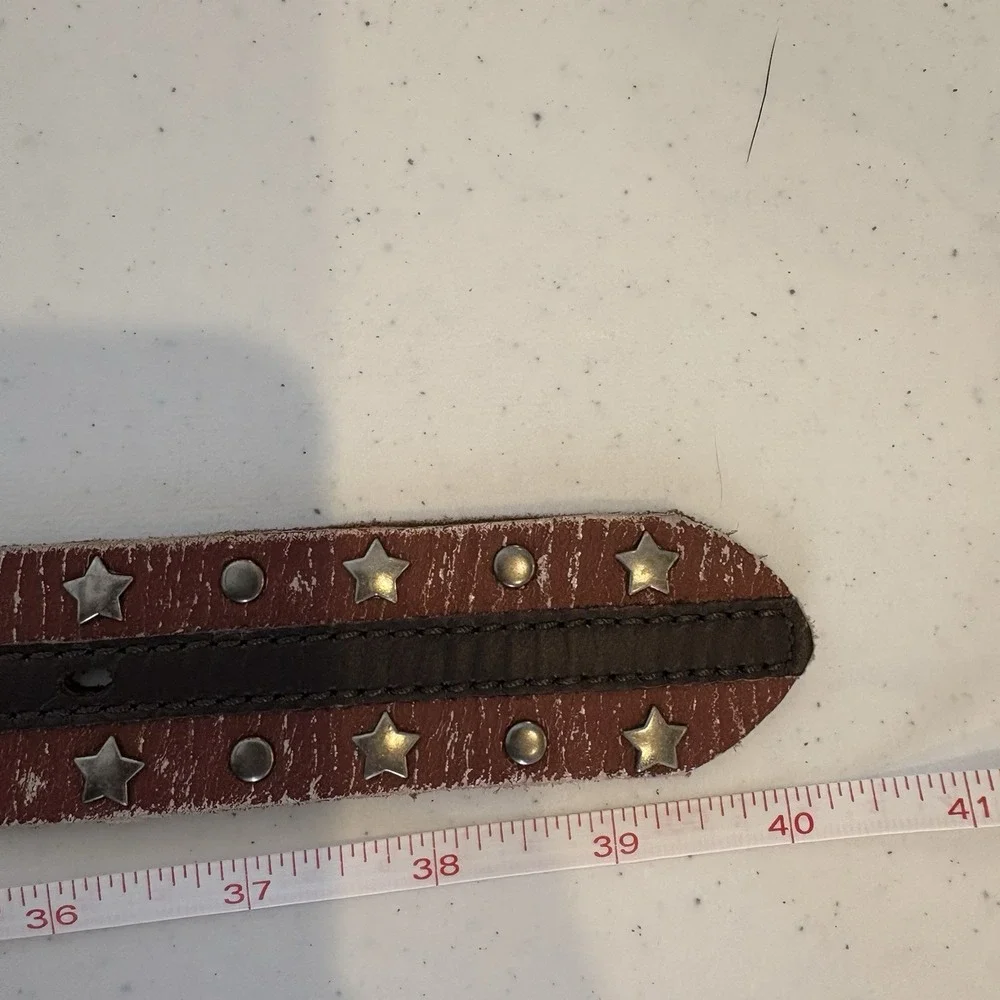 Dan Post Leather USA Western Belt Women L Floral Engraved‎ Buckle Studded 40